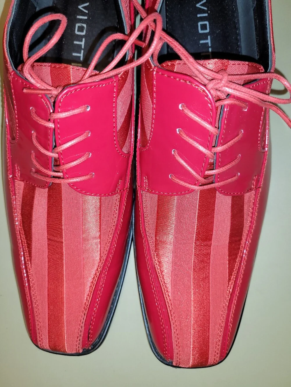 Vigotti 179 Red Striped Lace-Up Derby Shoes. Size 13